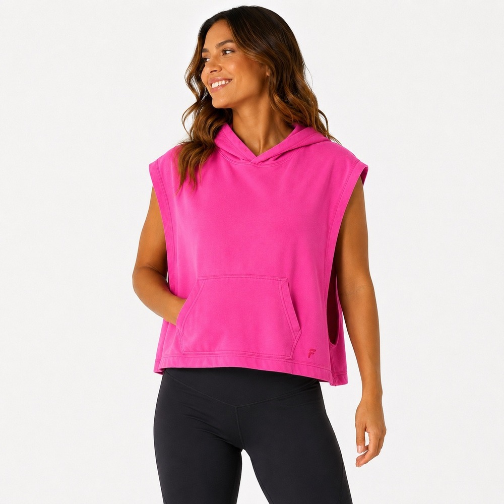 Fabletics Sleeveless Hoodie Womens M Pink French Terry Kangaroo Pocket Toggle